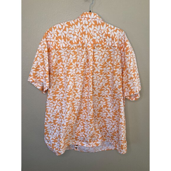 HB Mens Orange White Floral Short Sleeve Button-Up Shirt 2XL Cotton/Polyester - Picture 3 of 6